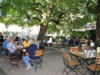 Biergarten mit altem Baumbestand im Gasthof Goldene Traube in Kempten Biergarten mit altem Baumbestand im Gasthof Goldene Traube in Kempten